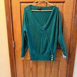 JM Collection Teal Green XL V-Neck Sweater